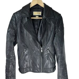MICHAEL Michael Kors Black Zip Front Leather Moto Jacket Sz S